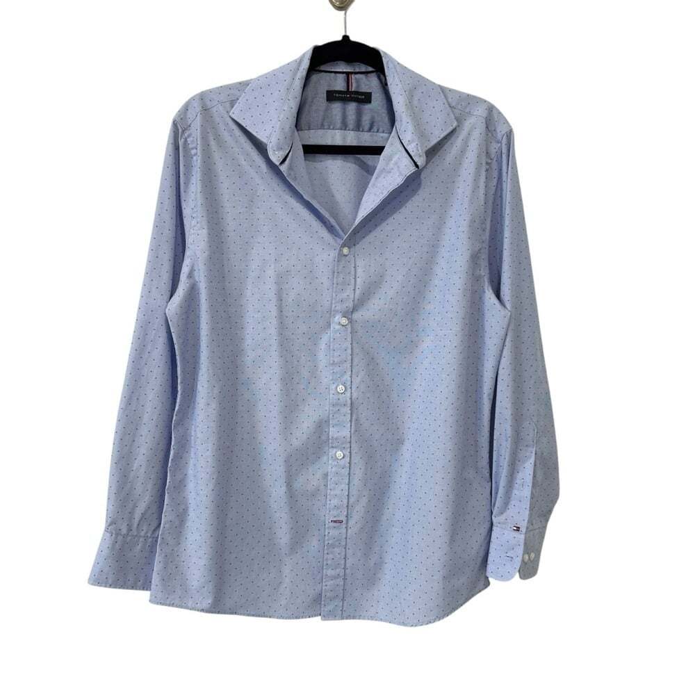 Tommy Hilfiger Light Blue Dress Shirt with Dotted H Pattern Neck 16